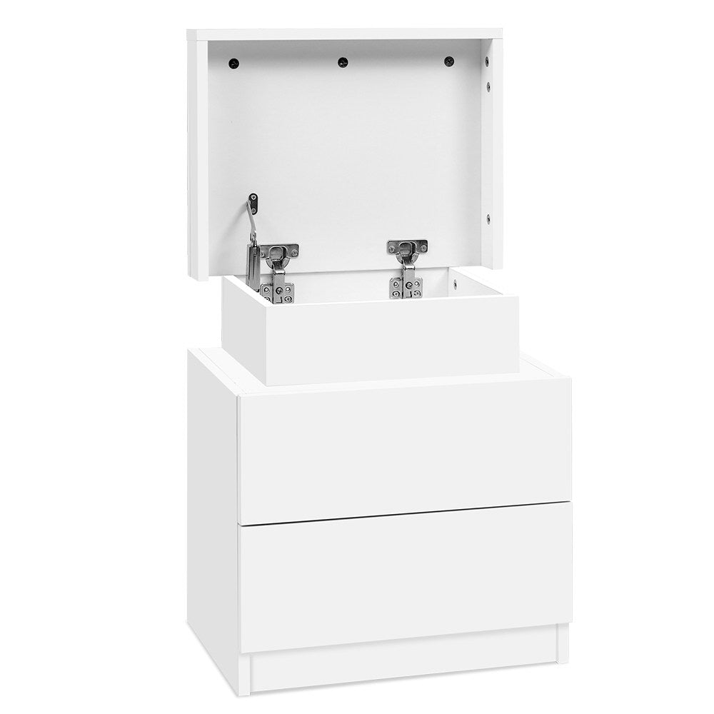 Marlook Bedside Table 2 Drawers Lift-up Storage - COLEY White