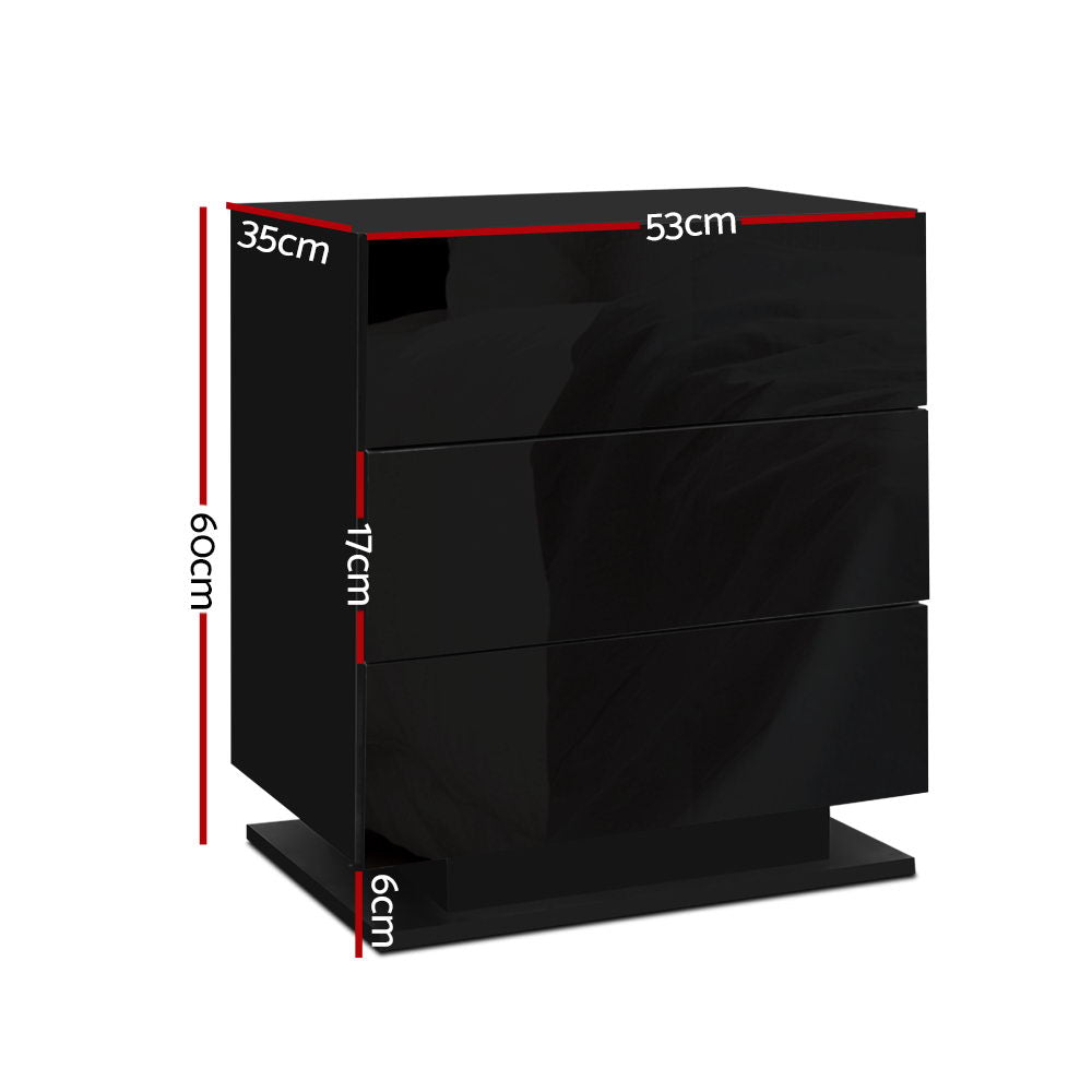 Marlook Bedside Table LED 3 Drawers - MORI Black