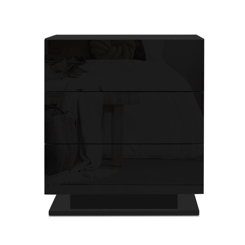 Marlook Bedside Table LED 3 Drawers - MORI Black