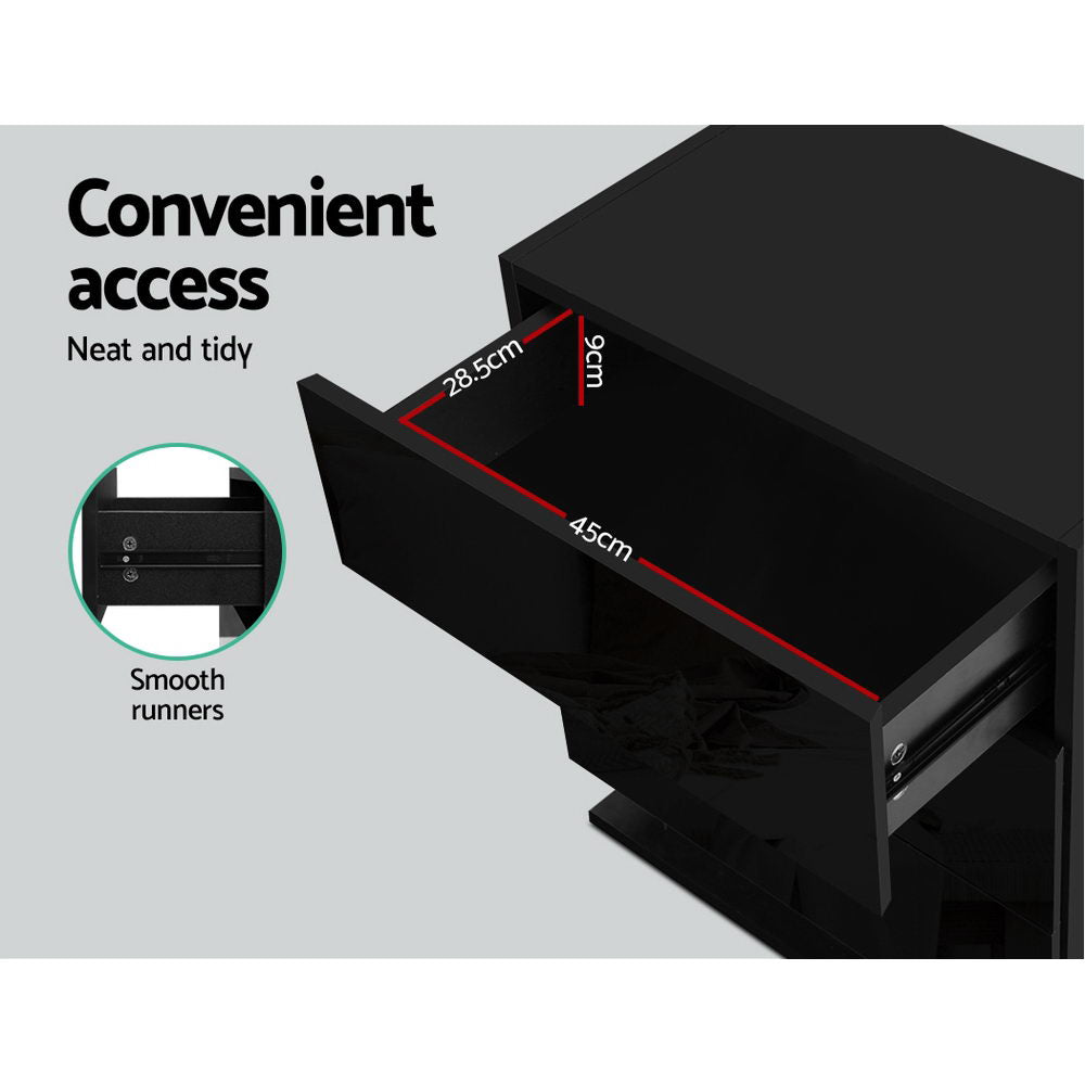 Marlook Bedside Table LED 3 Drawers - MORI Black