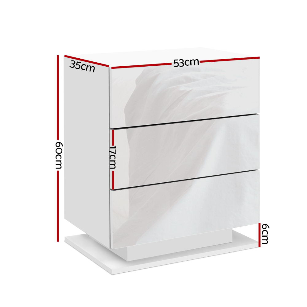 Marlook Bedside Table LED 3 Drawers - MORI White