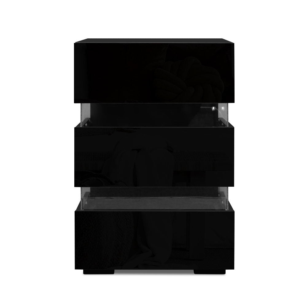 Marlook Bedside Table LED 3 Drawers - LUMI Black