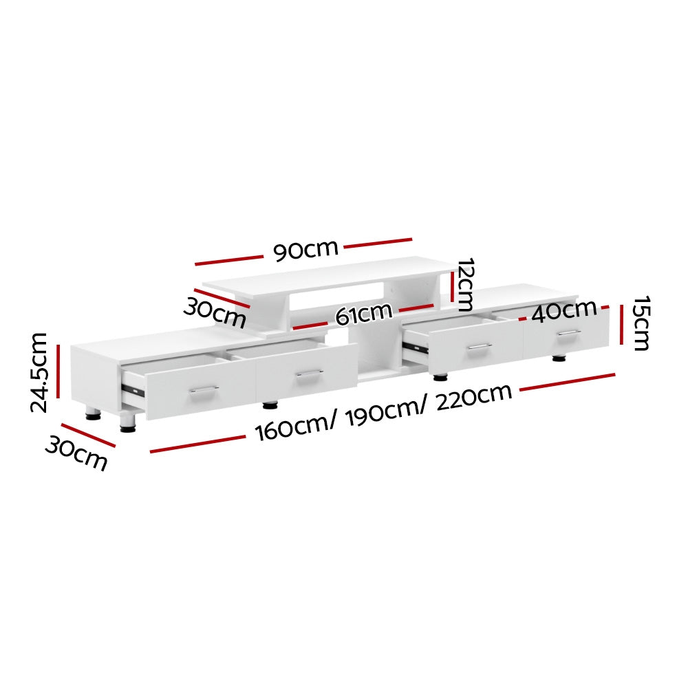 Marlook TV Cabinet Entertainment Unit Extendable 160CM To 220CM White