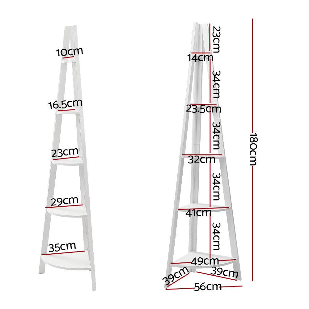 Marlook Bookshelf Corner Shelf 5 Tiers - CANE White