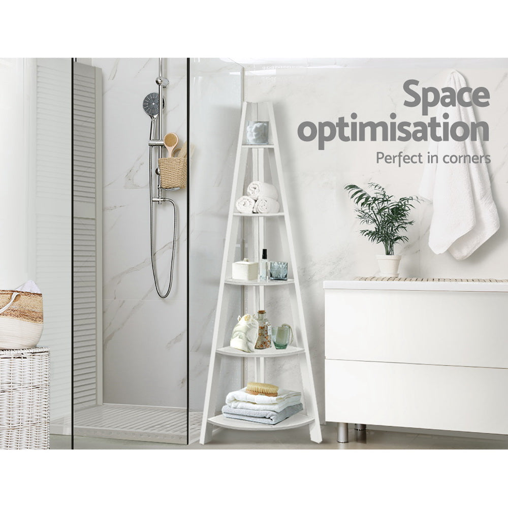 Marlook Bookshelf Corner Shelf 5 Tiers - CANE White