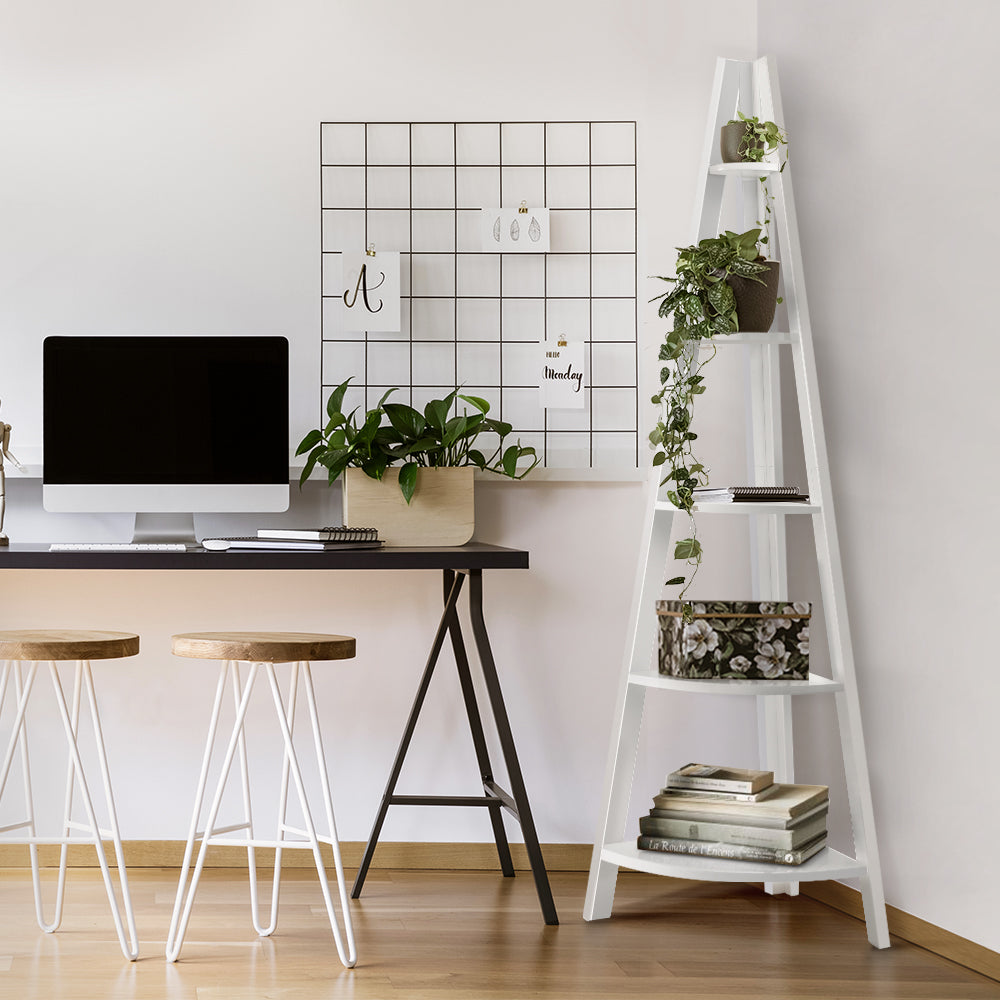 Marlook Bookshelf Corner Shelf 5 Tiers - CANE White