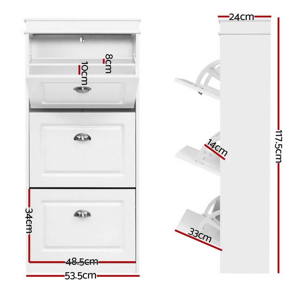 Marlook Shoe Rack Cabinet 18 Pairs 3-tier White Sena
