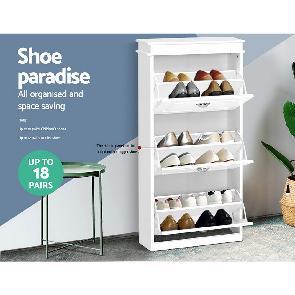 Marlook Shoe Rack Cabinet 18 Pairs 3-tier White Sena