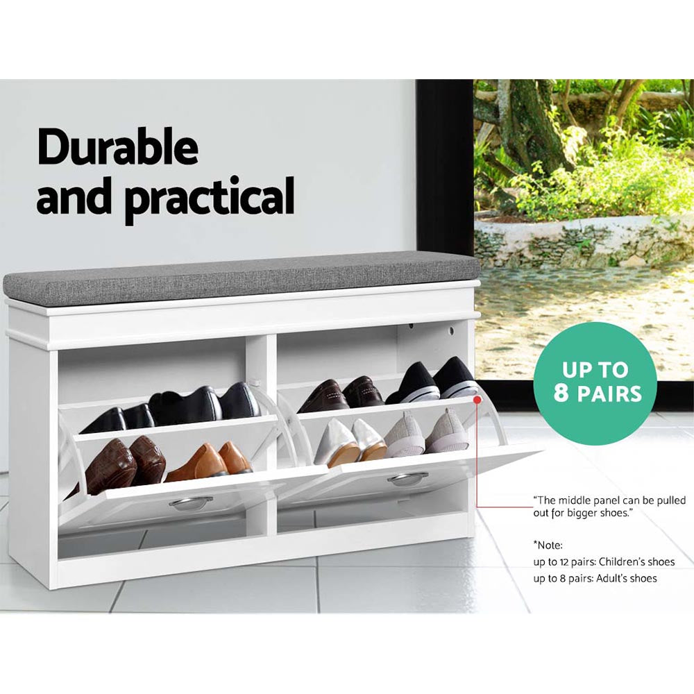 Marlook Shoe Rack Cabinet Bench 8 Pairs White