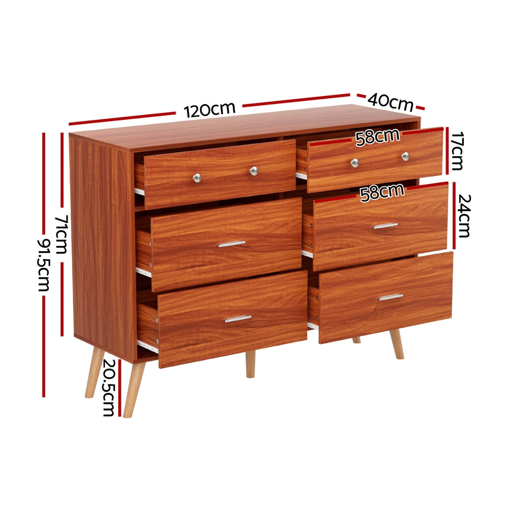 Marlook 6 Chest of Drawers Storage Cabinet Walnut