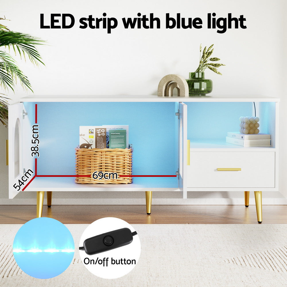 Marlook LED Coffee Table Shelf Drawer Storage White