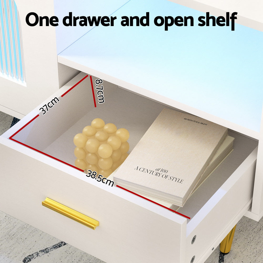 Marlook LED Coffee Table Shelf Drawer Storage White