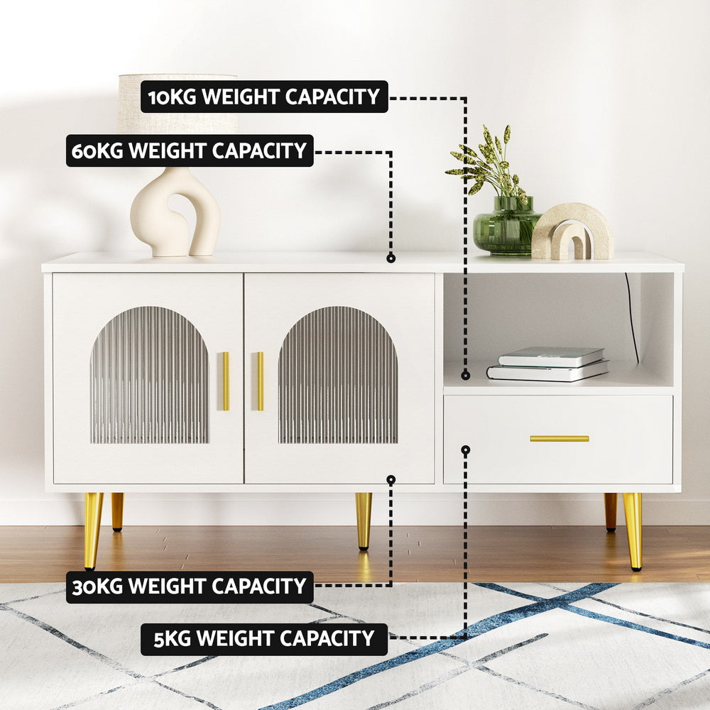 Marlook LED Coffee Table Shelf Drawer Storage White