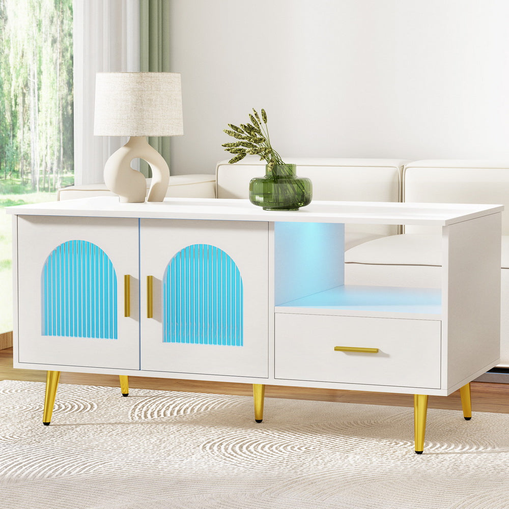 Marlook LED Coffee Table Shelf Drawer Storage White