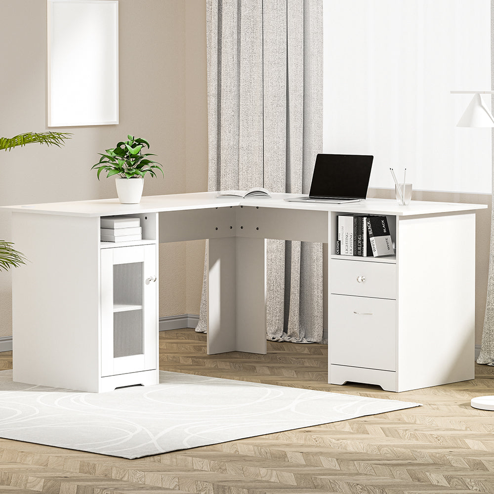 Marlook Corner Computer Desk Office Study Desks Table L-Shape Drawers Tables