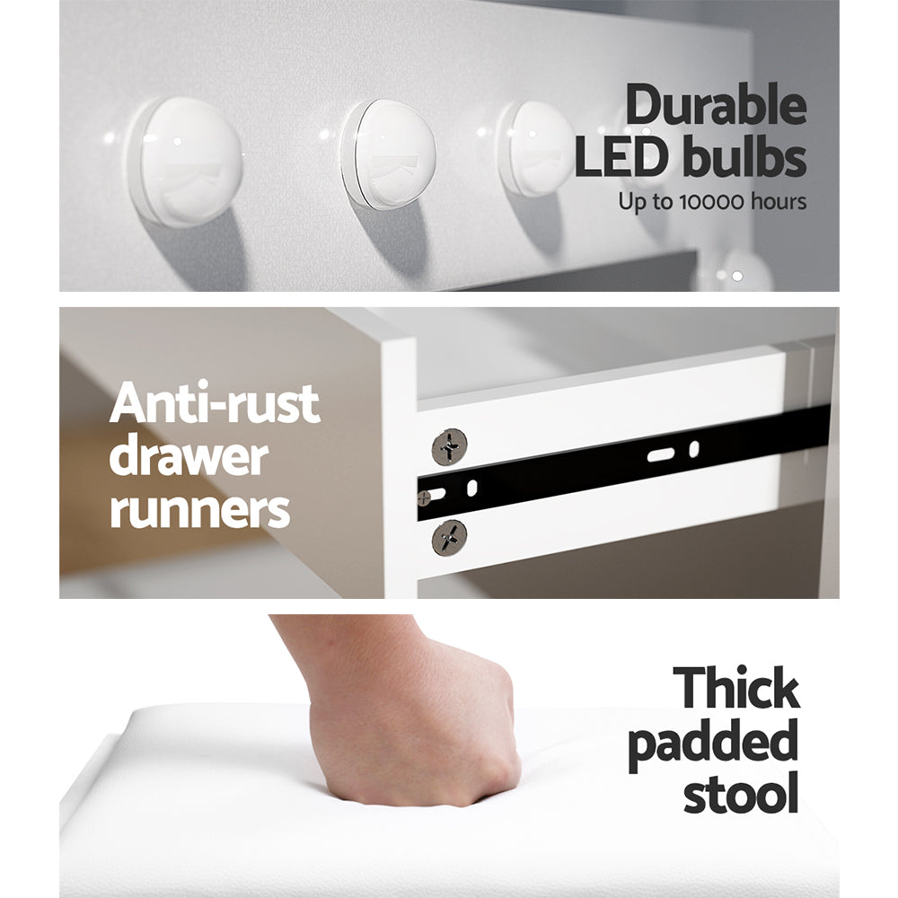 Marlook Dressing Table Set Stool 12 Led Bulbs White