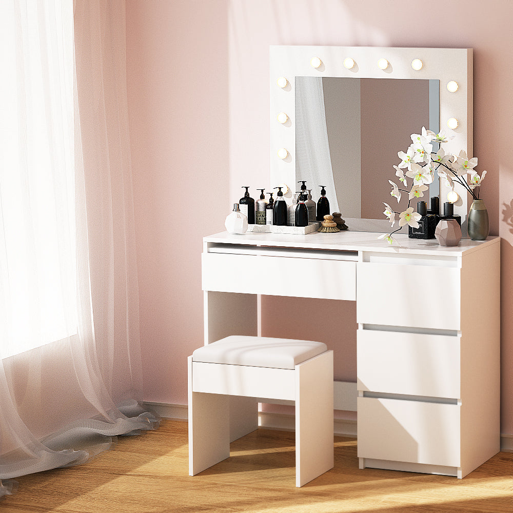 Marlook Dressing Table Set Stool 12 Led Bulbs White