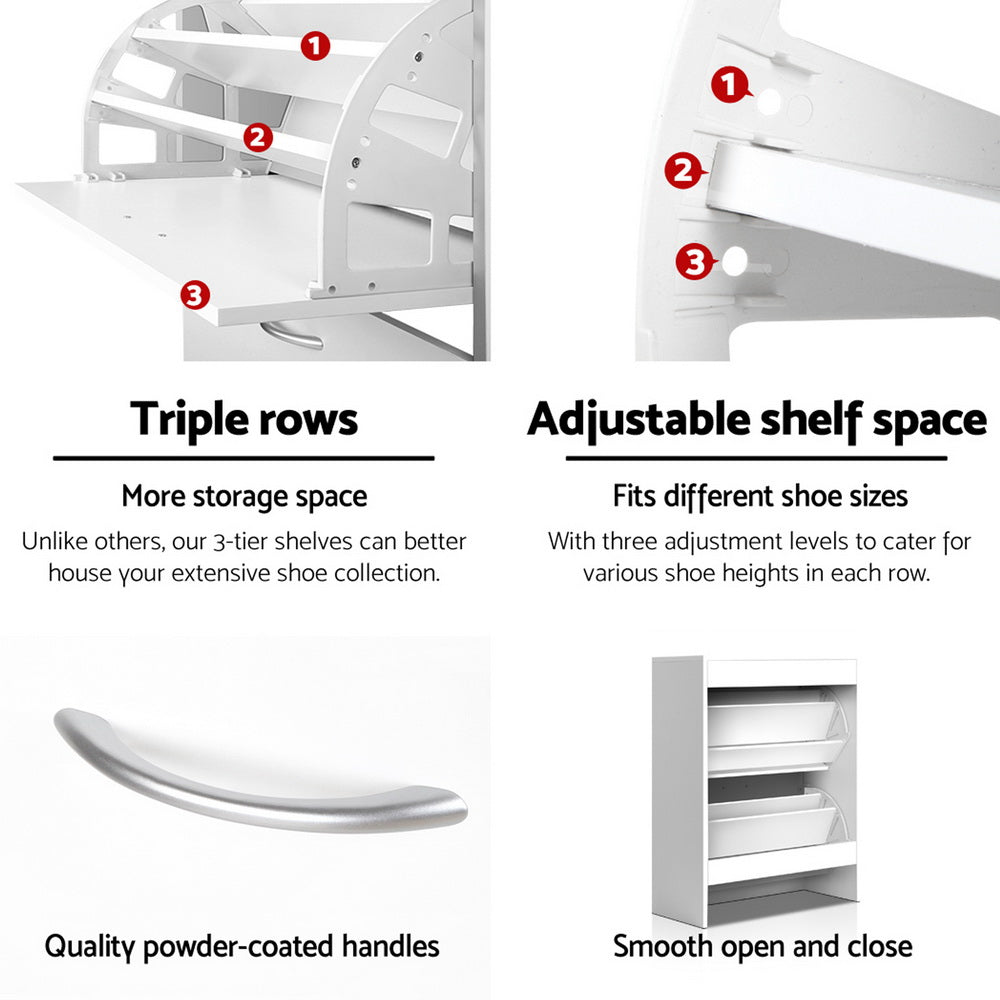 Marlook Shoe Rack Cabinet Adjustable Shelves 24 Pairs White Iris