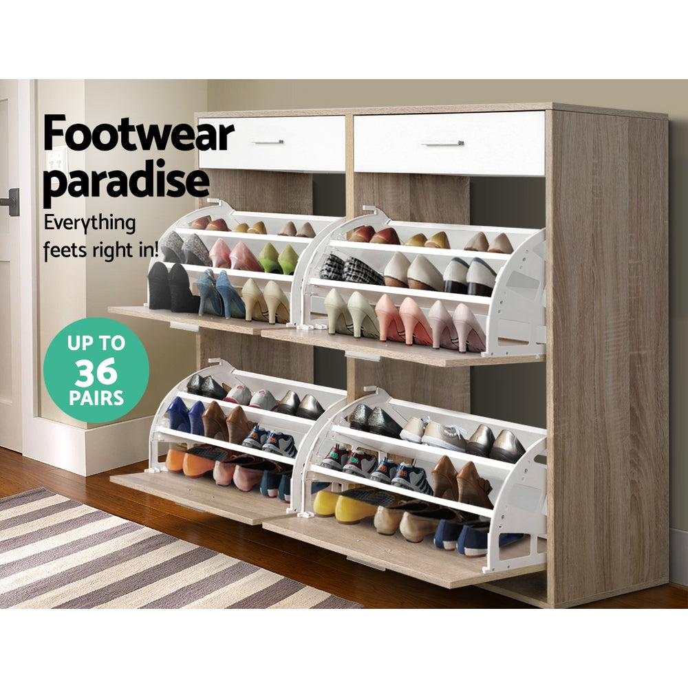 Marlook Shoe Rack Cabinet 36 Pairs Adjustable Shelves Pine Sara