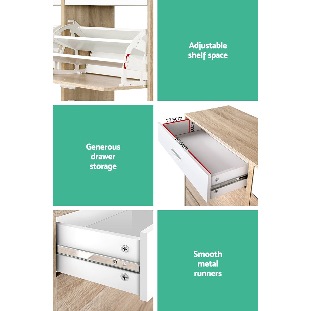 Marlook Shoe Rack Cabinet 36 Pairs Adjustable Shelves Pine Sara