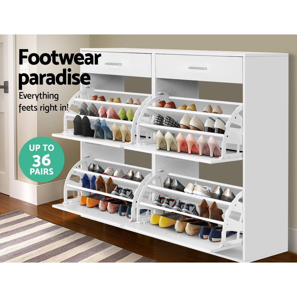 Marlook Shoe Rack Cabinet 36 Pairs Adjustable Shelves White Sara