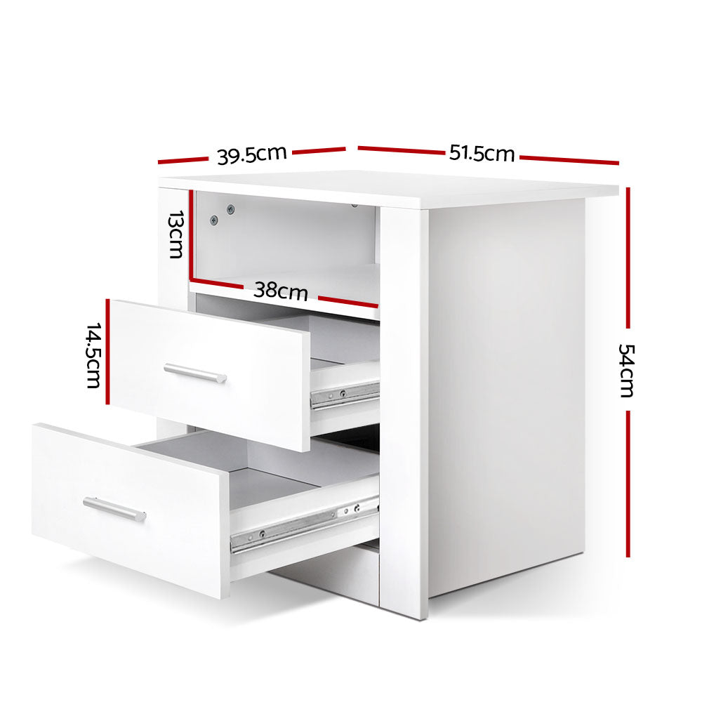 Marlook Bedside Table 2 Drawers with Shelf - TARA White