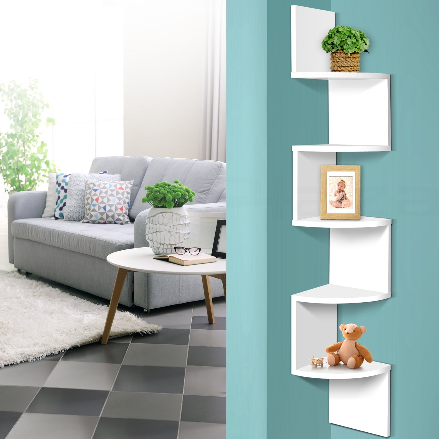 Marlook Wall Shelf Corner Floating 5-Tier White