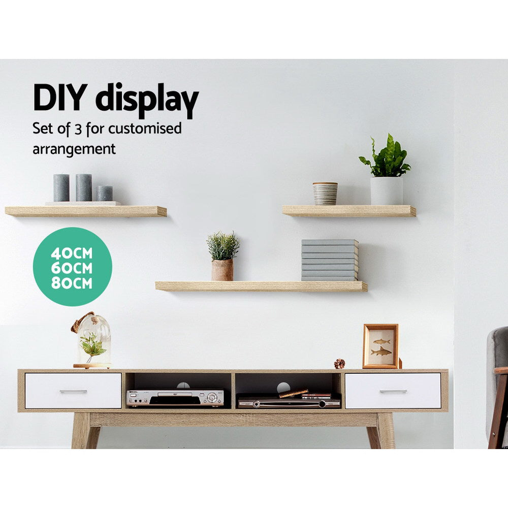 Marlook Floating Wall Shelf Set of 3 Oak