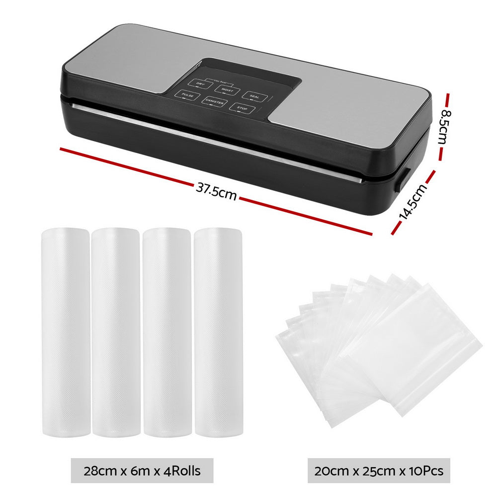 Marlook Food Vacuum Sealer Machine Auto Seal Cutter 5 Modes Storage Bags 28cm 6m 4 Rolls