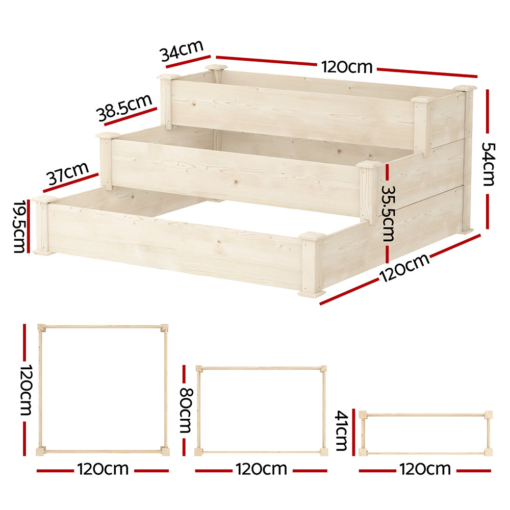 Marlook 3-Tier Wooden Raised Garden Bed Elevated Ground Vegetable Planter Box