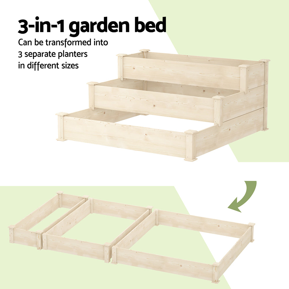 Marlook 3-Tier Wooden Raised Garden Bed Elevated Ground Vegetable Planter Box