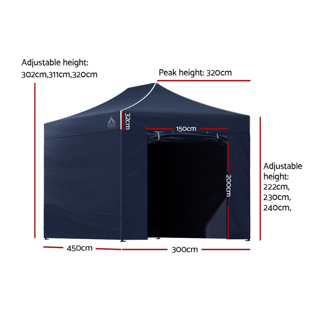 Marlook Gazebo 3x4.5 Pop Up Marquee Folding Tent Wedding Gazebos Camping Outdoor Shade Canopy Navy
