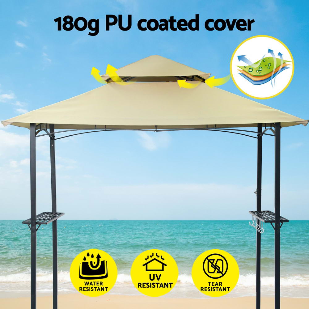 Marlook Gazebo Outdoor Patio Marquee BBQ Grill Shelter Garden Shade Hooks Beige