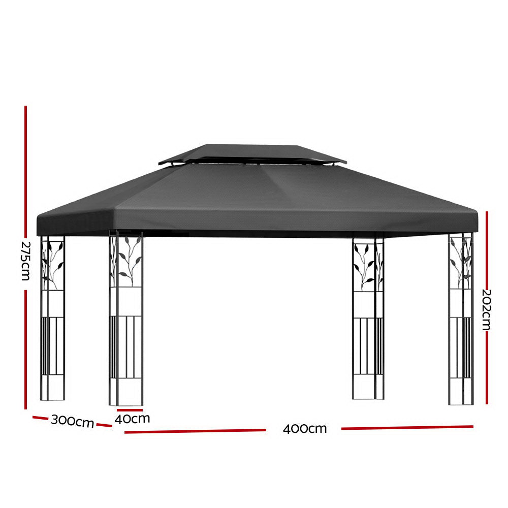 Marlook Gazebo 4x3m Marquee Outdoor Wedding Party Event Tent Home Iron Art Shade Grey
