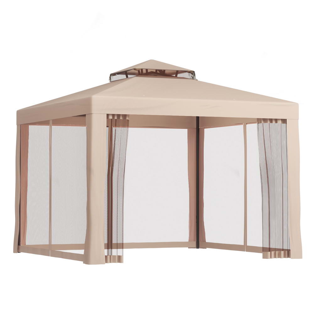 Marlook Gazebo Marquee 3m Outdoor Event Tent Camping Party Mesh Wall Canopy Brown