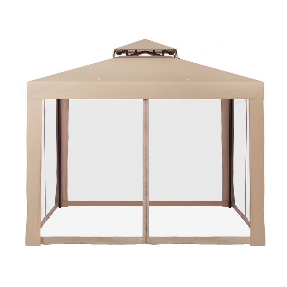 Marlook Gazebo Marquee 3m Outdoor Event Tent Camping Party Mesh Wall Canopy Brown