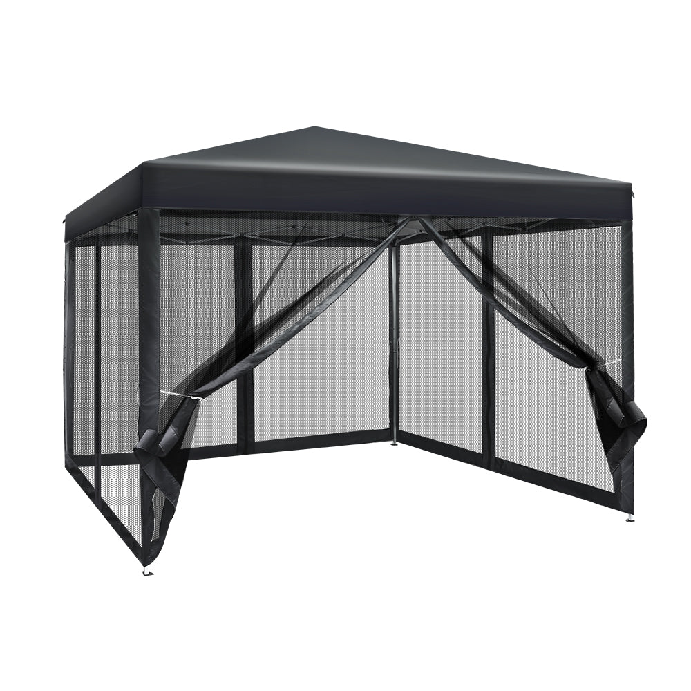 Marlook Gazebo Pop Up Marquee 3x3m Wedding Party Outdoor Camping Tent Canopy Shade Mesh Wall Black