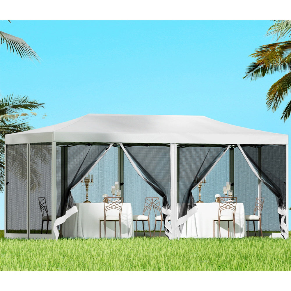 Marlook Gazebo Pop Up Marquee 3x6m Wedding Party Outdoor Camping Tent Canopy Shade Mesh Wall White