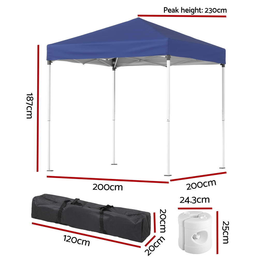 Marlook Gazebo 2x2m Outdoor Patio Garden Marquee Shade w/ Base Pods Blue