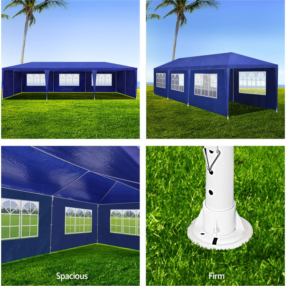 Marlook Gazebo 3x9m Marquee Wedding Party Tent Outdoor Camping Side Wall Canopy 8 Panel Blue