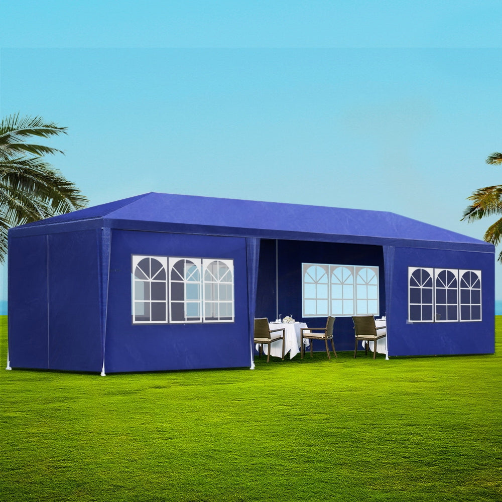 Marlook Gazebo 3x9m Marquee Wedding Party Tent Outdoor Camping Side Wall Canopy 8 Panel Blue