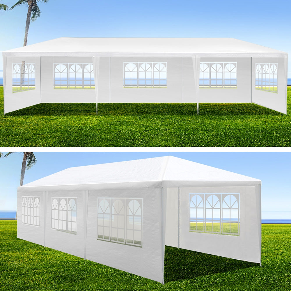 Marlook Gazebo 3x9m Marquee Wedding Party Tent Outdoor Camping Side Wall Canopy 8 Panel White