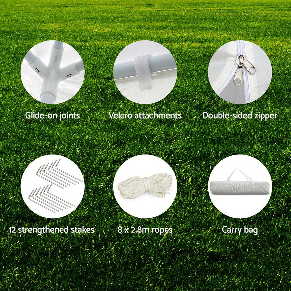 Marlook Gazebo 3x9m Marquee Wedding Party Tent Outdoor Camping Side Wall Canopy 8 Panel White