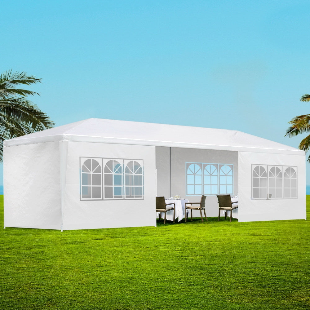 Marlook Gazebo 3x9m Marquee Wedding Party Tent Outdoor Camping Side Wall Canopy 8 Panel White