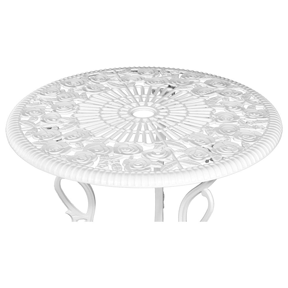 Marlook 3PC Outdoor Setting Bistro Set Chairs Table Cast Aluminum Patio Furniture Rose White