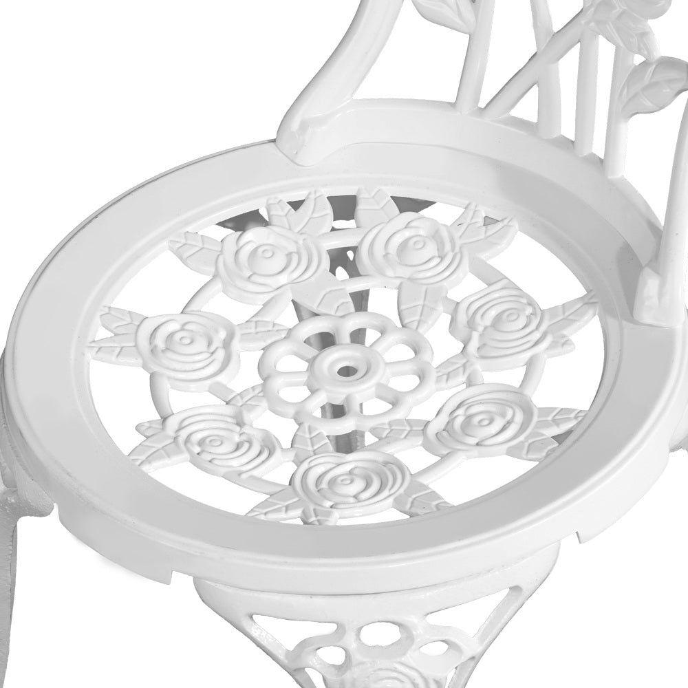 Marlook 3PC Outdoor Setting Bistro Set Chairs Table Cast Aluminum Patio Furniture Rose White