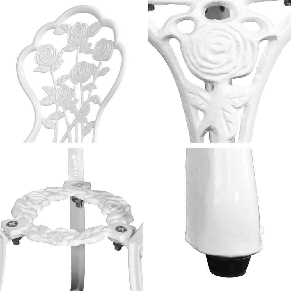 Marlook 3PC Outdoor Setting Bistro Set Chairs Table Cast Aluminum Patio Furniture Rose White