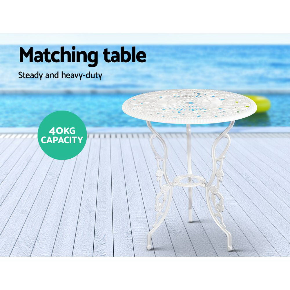 Marlook 3PC Outdoor Setting Bistro Set Chairs Table Cast Aluminum Patio Furniture Rose White