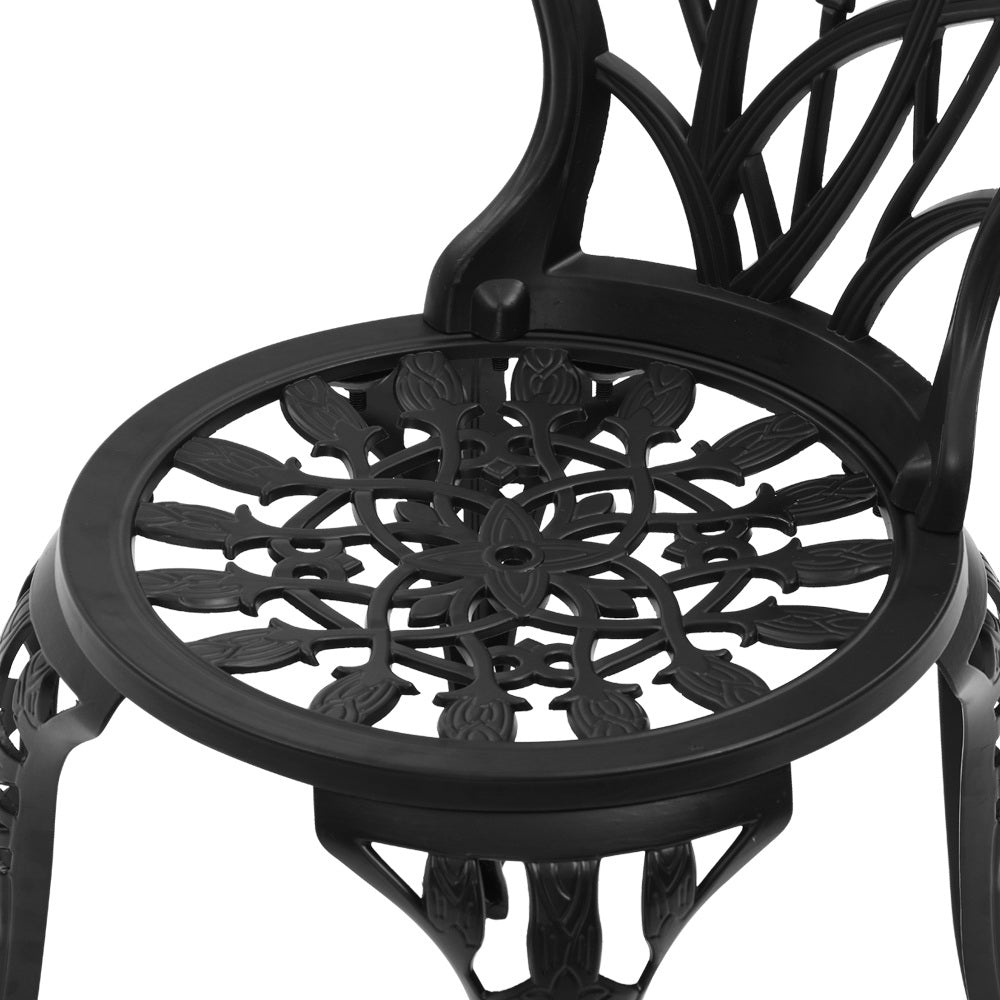 Marlook 3PC Outdoor Setting Bistro Set Chairs Table Cast Aluminum Patio Furniture Tulip Black