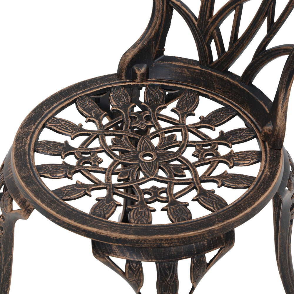 Marlook 3PC Outdoor Setting Bistro Set Chairs Table Cast Aluminum Patio Furniture Tulip Bronze